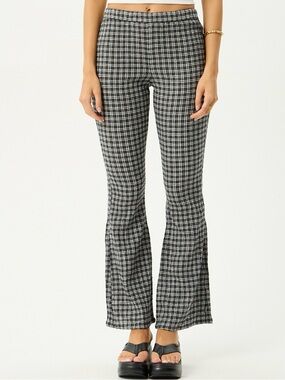 Afends Seersucker Black & White Plaid Flare Pants